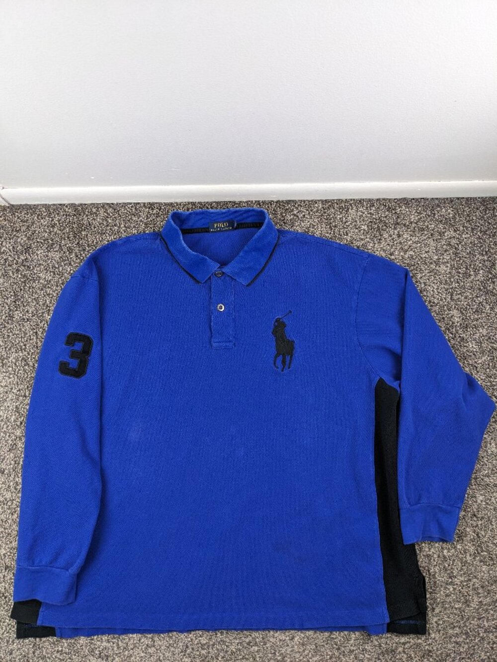 Ralph Lauren Polo Shirt Big Pony #3 Pique Long Sleeve Blue Mens 3XB *Flaw
